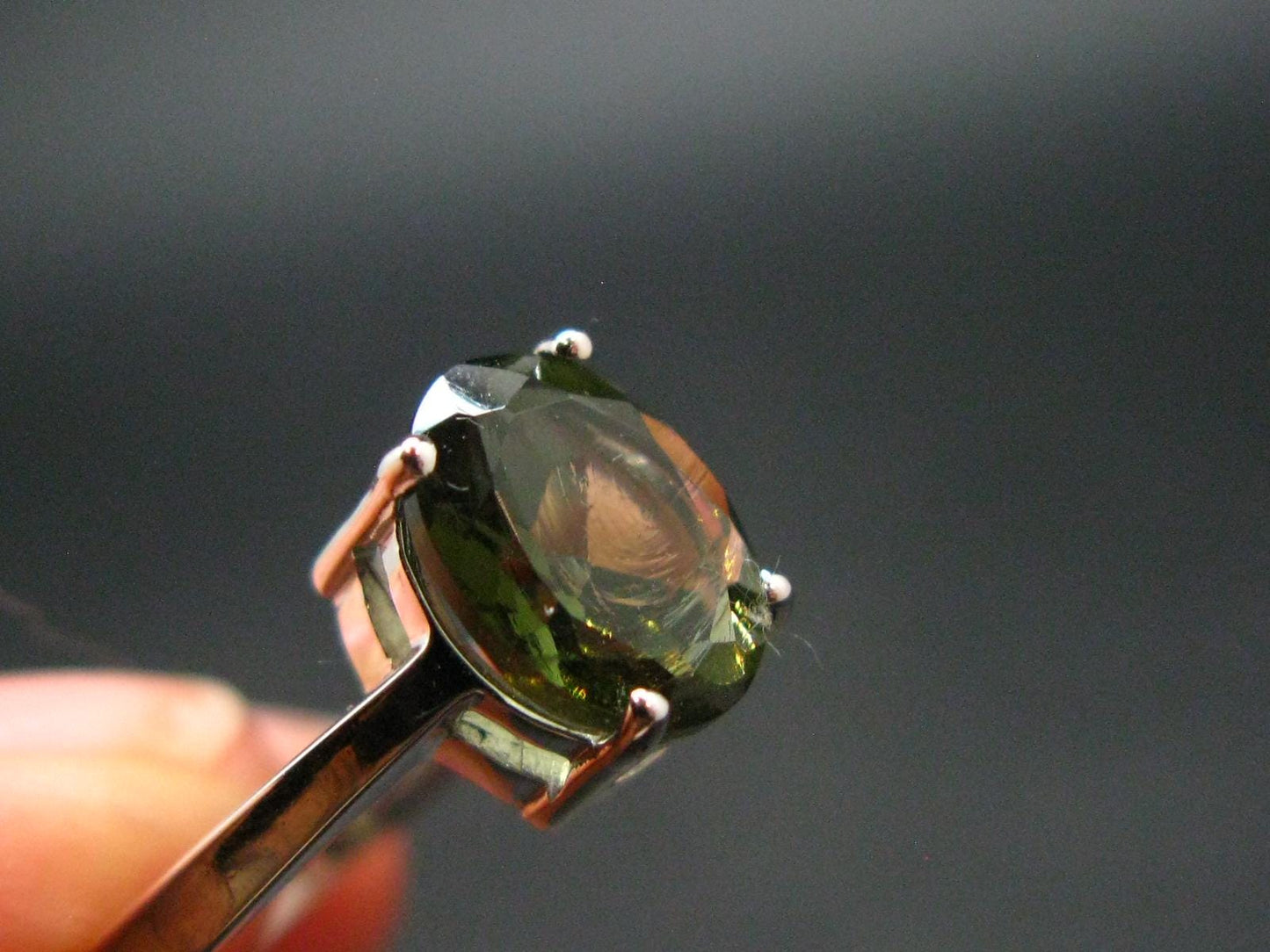 Moldavite Tektite Silver Ring from Czech Republic - Size 8 - 3.08 Grams