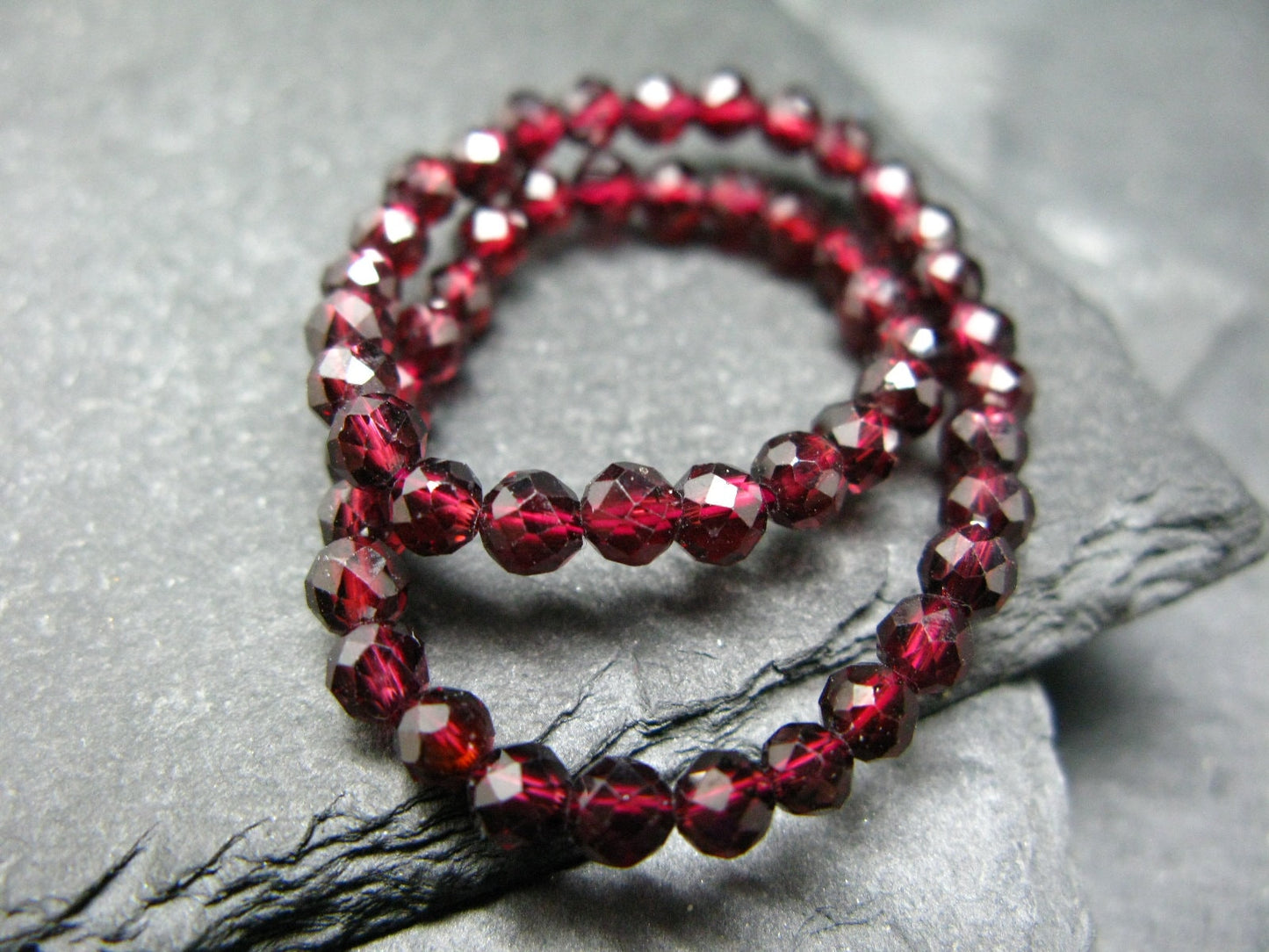 Garnet Almandine Genuine Bracelet ~ 7 Inches ~ 4mm Facetted Beads