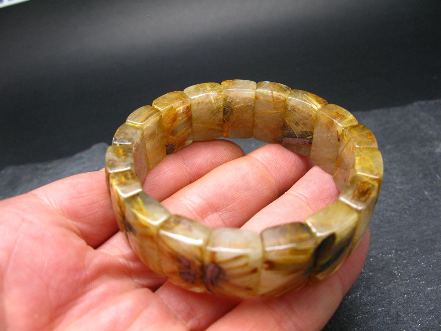 Rutilated Quartz (Rutile & Hematite) Genuine Bracelet ~ 7 Inches ~ 18mm Oval Beads