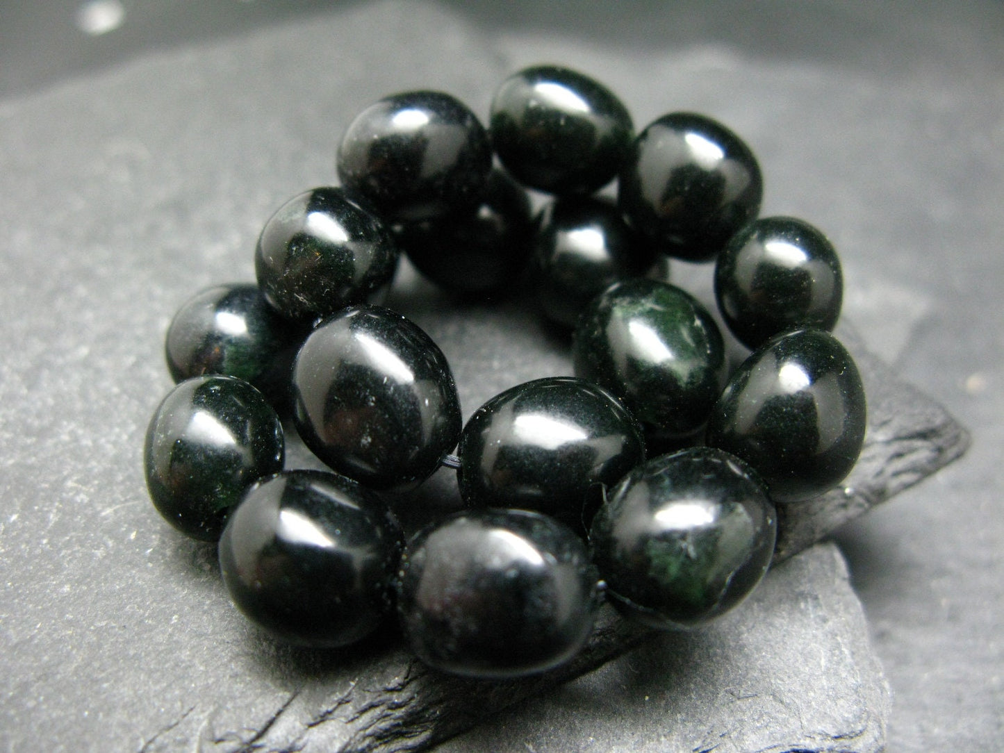 Black Jade Nephrite Genuine Bracelet ~ 7 Inches ~ 10mm Tumbled Beads