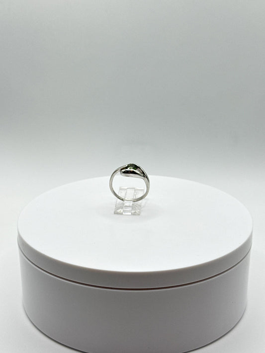 Sterling Silver Moldavite Ring – Round Cut Gemstone with Silver Surround - Size 8