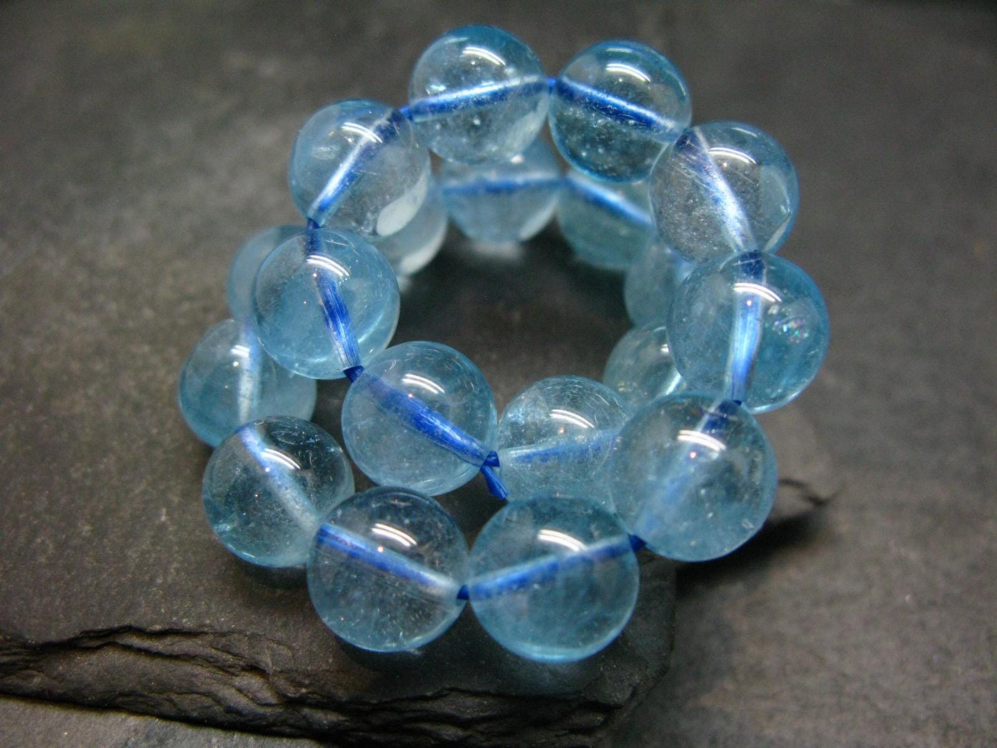 Blue Topaz Genuine Bracelet ~ 7 Inches ~ 10mm Round Beads