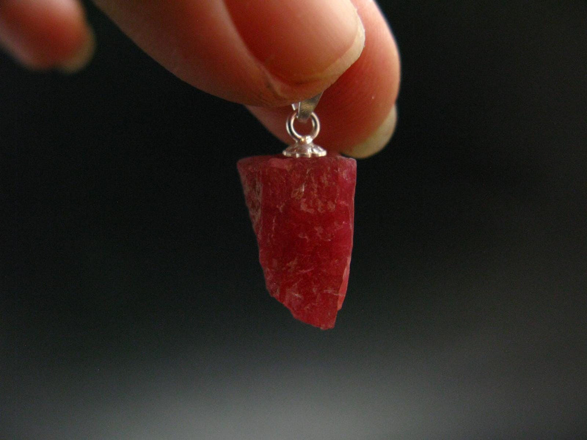 Rare Raw Rhodonite Silver Pendant From Brazil - 0.9" - 2.80 Grams