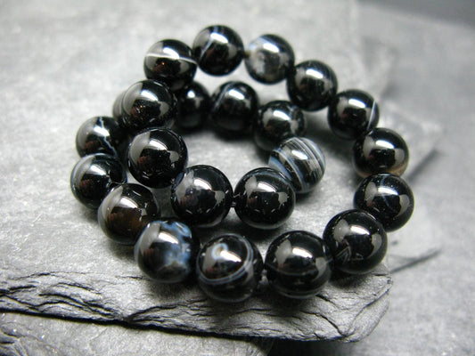 Black Agate Genuine Bracelet ~ 7 Inches ~ 8mm Round Beads