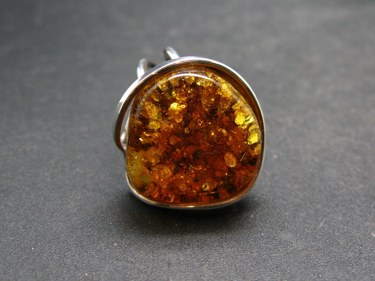 Natural Baltic Amber 925 Silver Ring - Size Adjustable