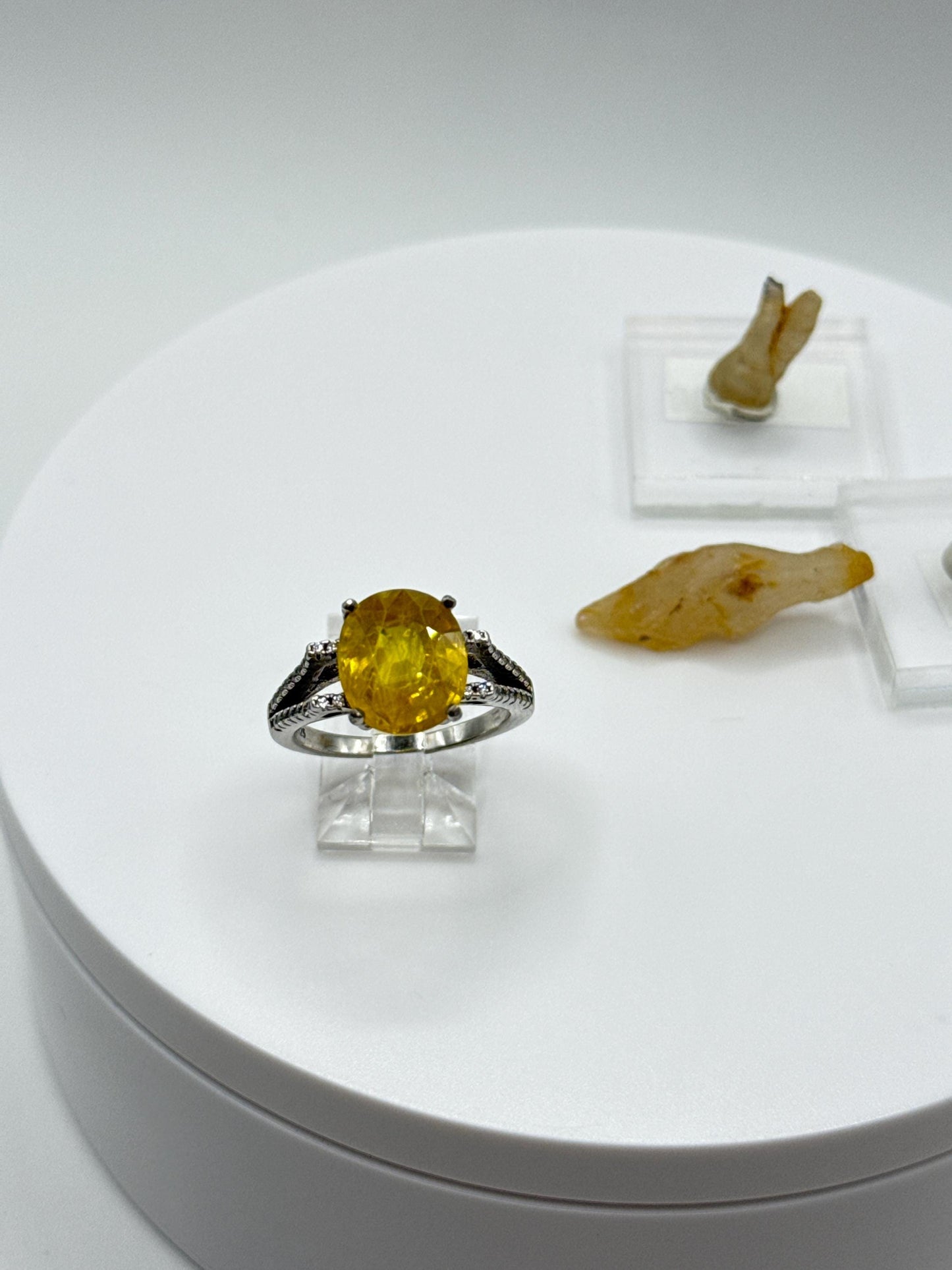 Oval Yellow Sapphire Ring | Sterling Silver Statement Ring, Size 7.5