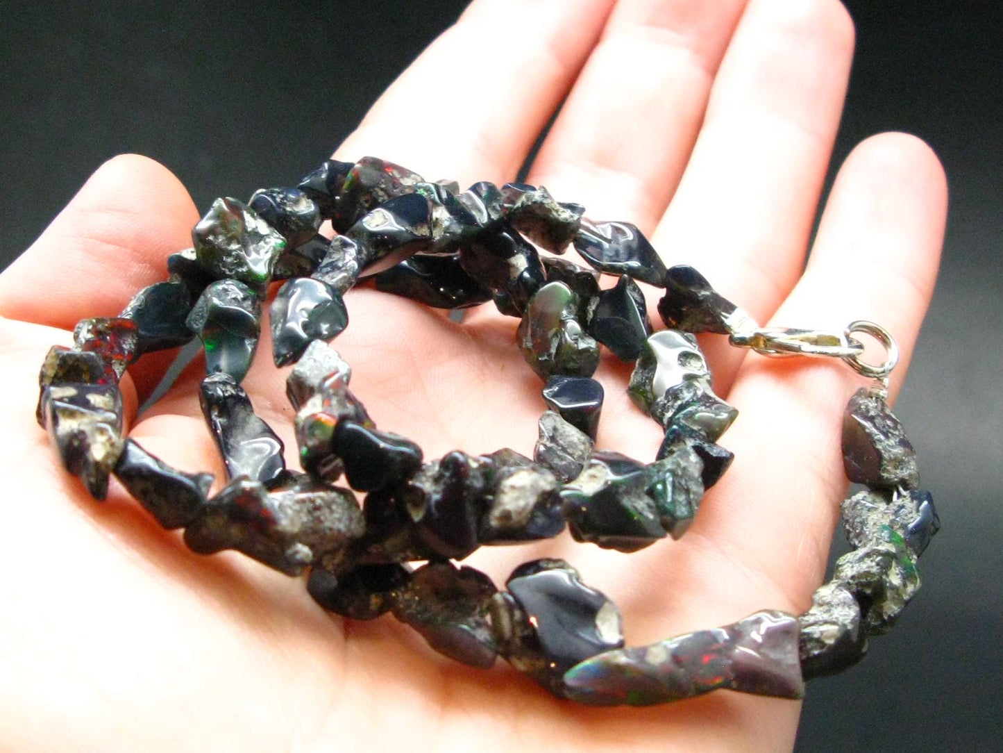 Rare Black Opal Beads Necklace From Australia - 18.5"