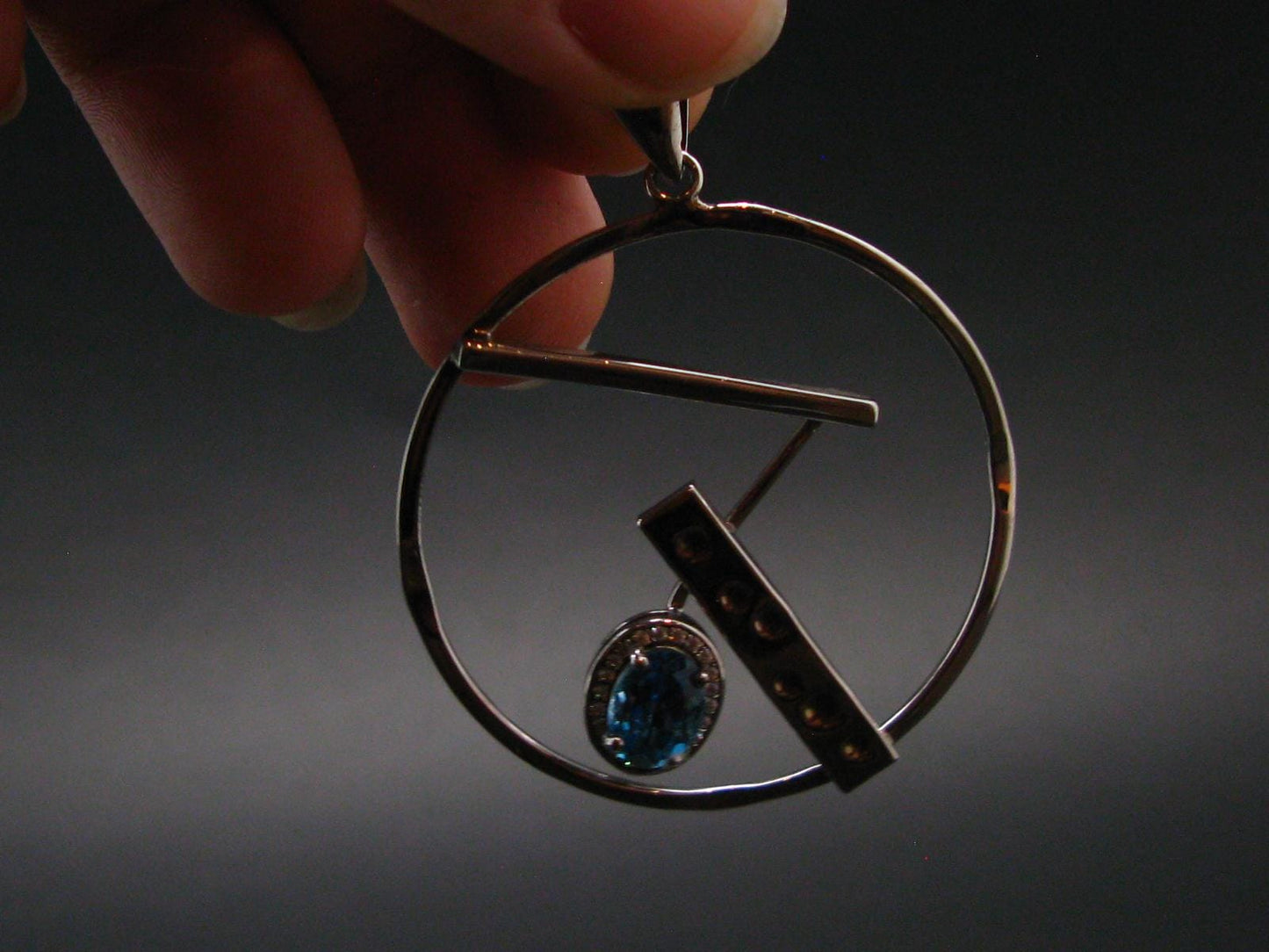 Blue Topaz Sterling Silver Pendant with CZ From Brazil - 2.0" - 7.06 Grams