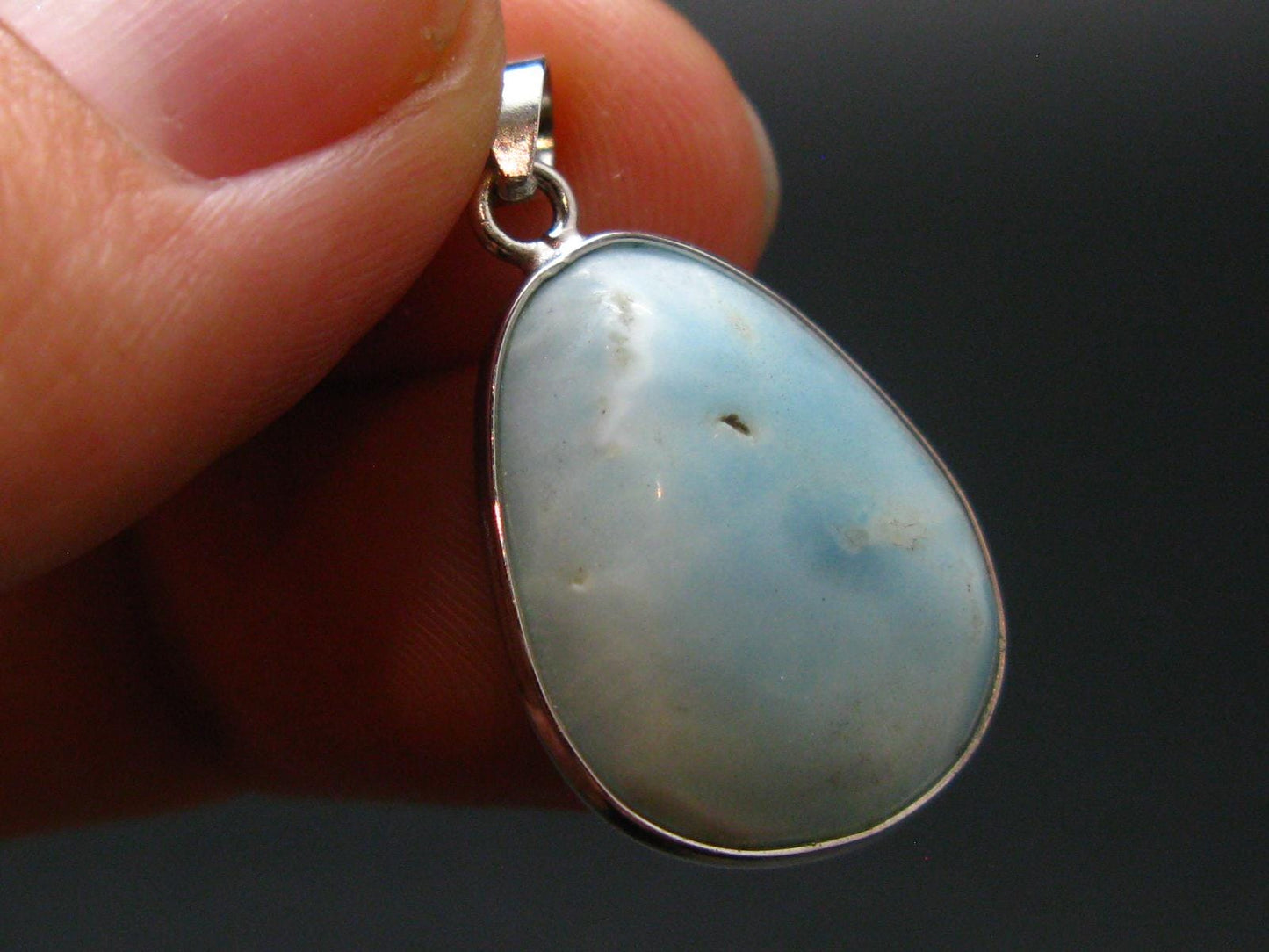 Rare Blue Larimar Pectolite Silver Pendant From Dominican Republic - 1.0" - 2.73 Grams