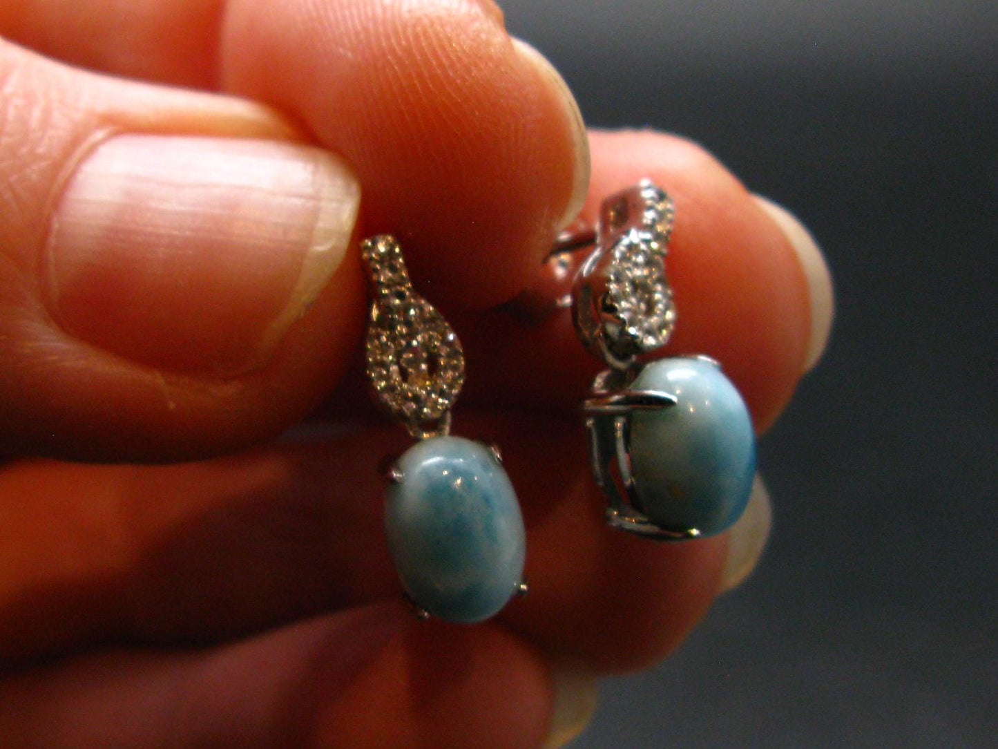 Natural Cabochon Larimar Pectolite 925 Sterling Silver Earrings from Dominican Republic - 2.66 Grams