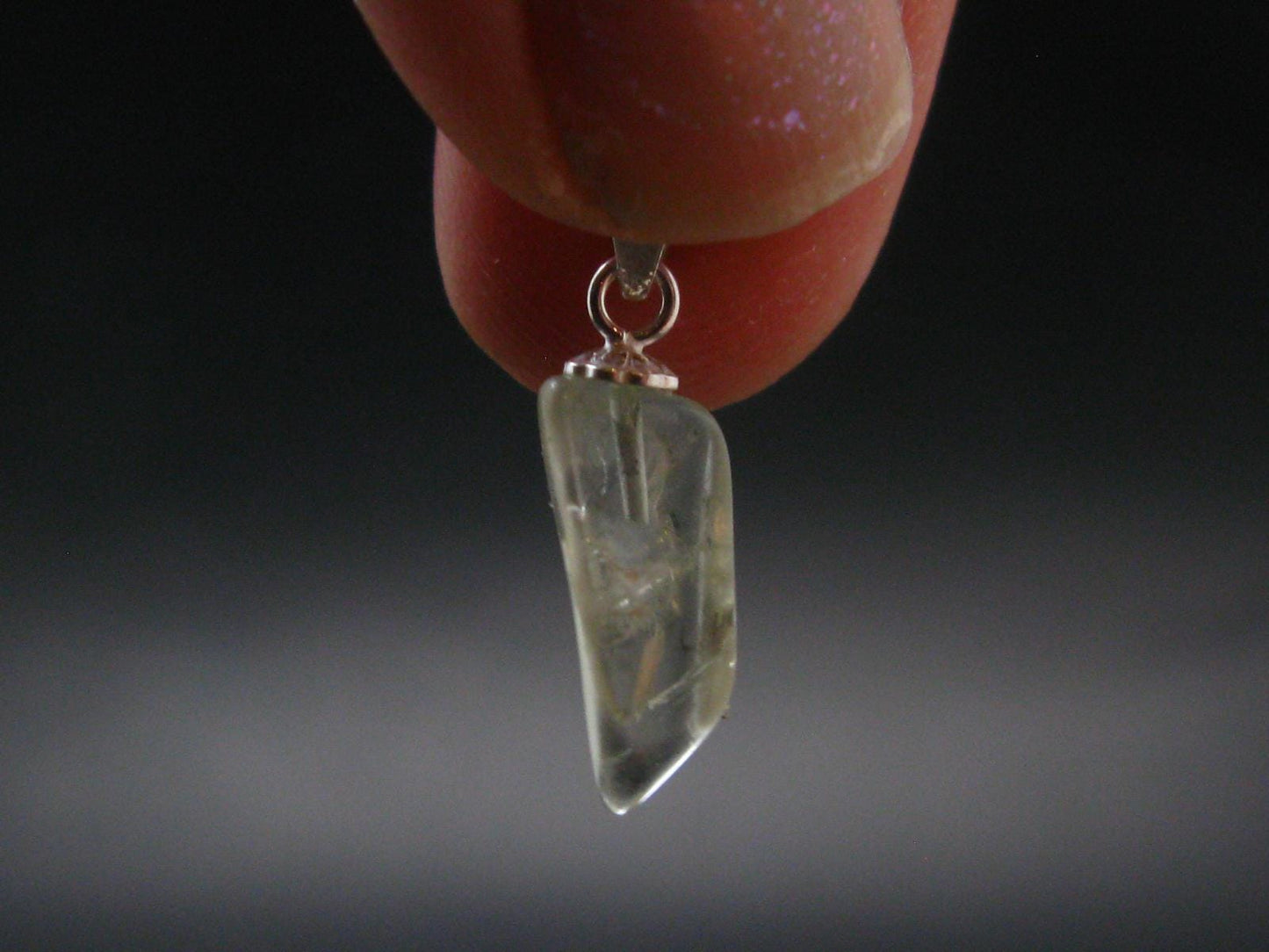 Green Herderite Tumbled Stone Silver Pendant From Pakistan - 0.8" - 0.86 Grams