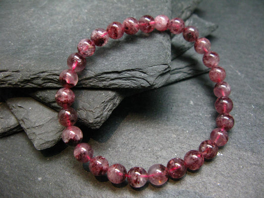 Strawberry Quartz Genuine Bracelet ~ 7 Inches ~ 6mm Round Beads