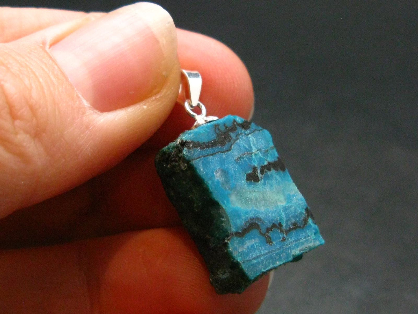 Fabulous Vivid Blue Chrysocolla Chrysocola Silver Pendant From Arizona, USA - 1.0" - 3.66 Grams