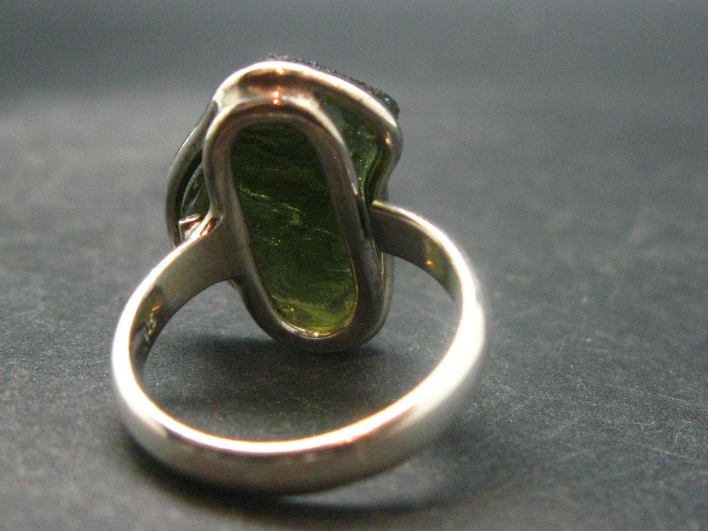Moldavite Tektite Silver Ring from Czech Republic - Adjustable Size - 6.54 Grams