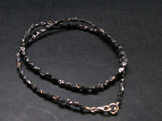 Raw Black Diamond Genuine Necklace - 9.75 Grams - 18 Inches - 5 mm Crystal Beads