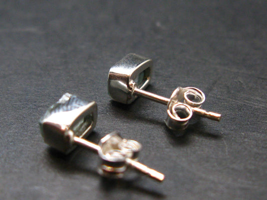 Blue Zircon Silver Stud Earrings from Cambodia - 1.27 Grams