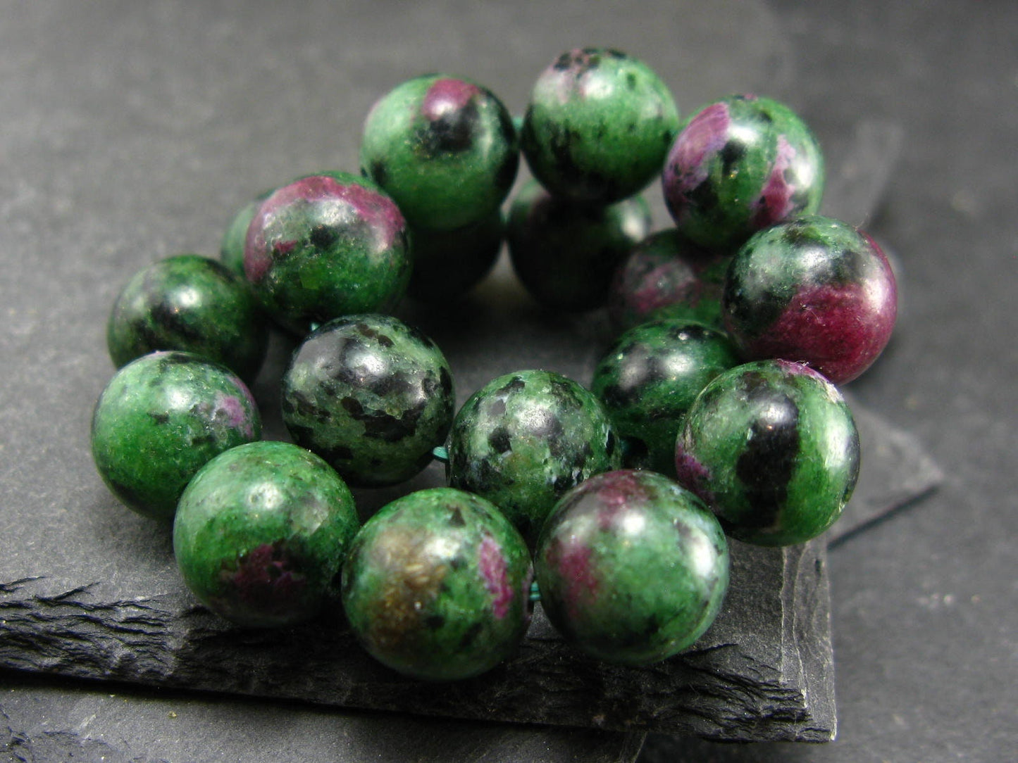 Ruby in Zoisite Genuine Bracelet ~ 7 Inches ~ 10mm Round Beads