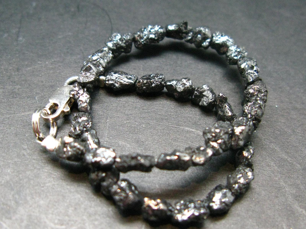 Raw Black Diamond Genuine Bracelet ~ 7 Inches ~ 6mm Crystal Beads