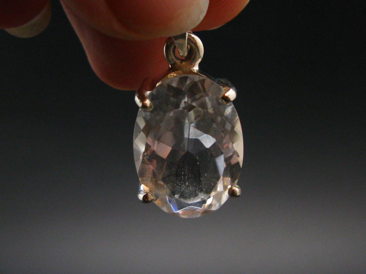 Genuine Clear Facetted Quartz Sterling Silver Pendant from Brazil - 1.1" - 5.31 Grams