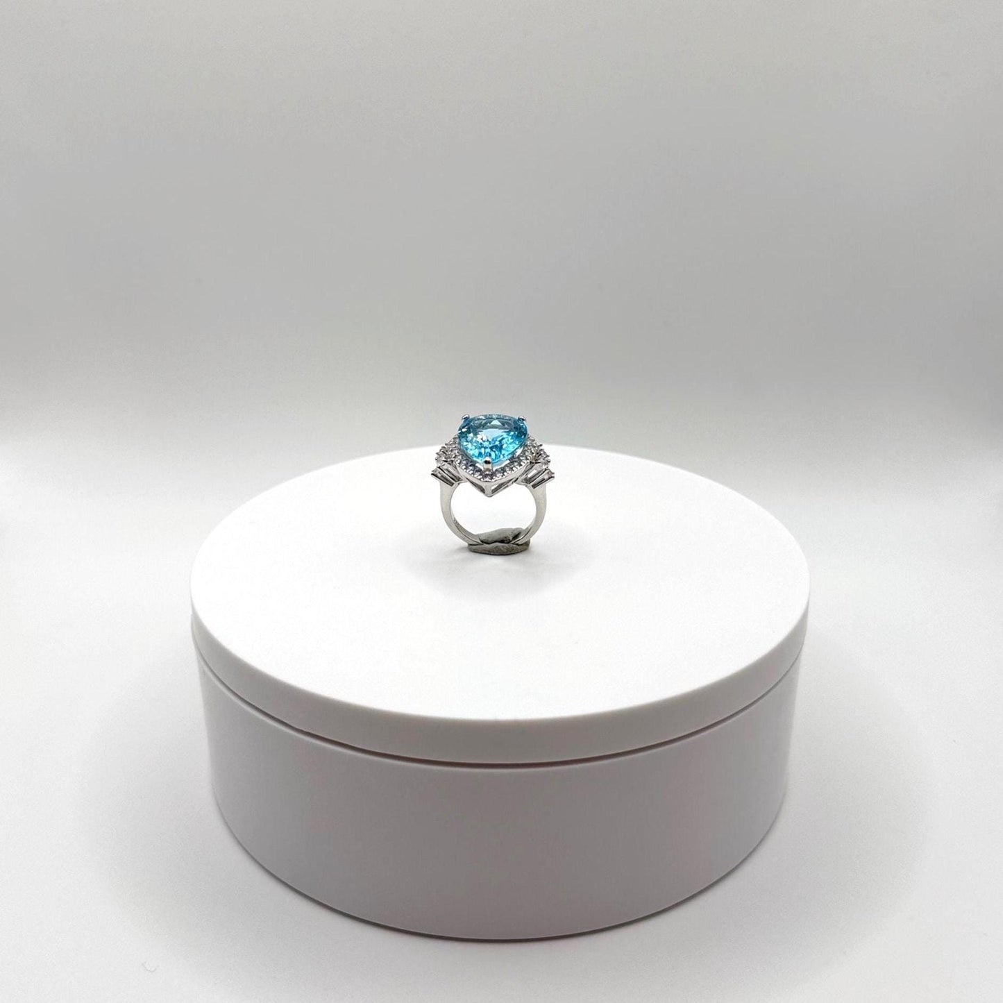 Swiss Blue Topaz Pear-Cut Ring with Accents – Bold Elegance & Uplifting Energy - Size 6