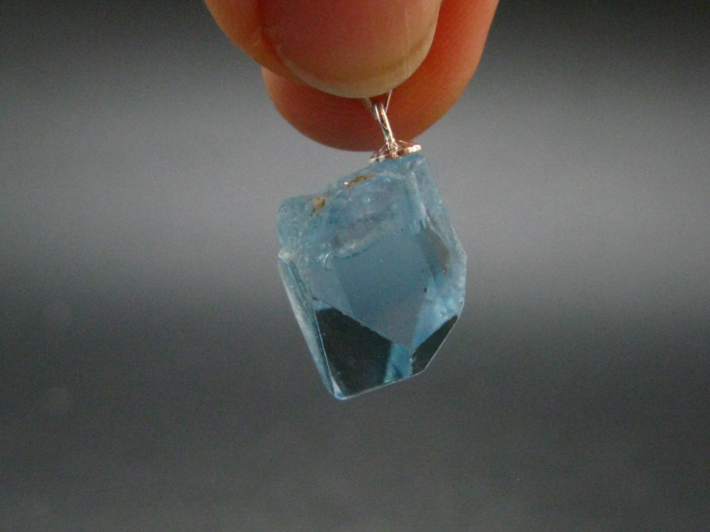 Natural Blue Topaz Crystal Silver Pendant From Russia - 0.9" - 26.45 Carats