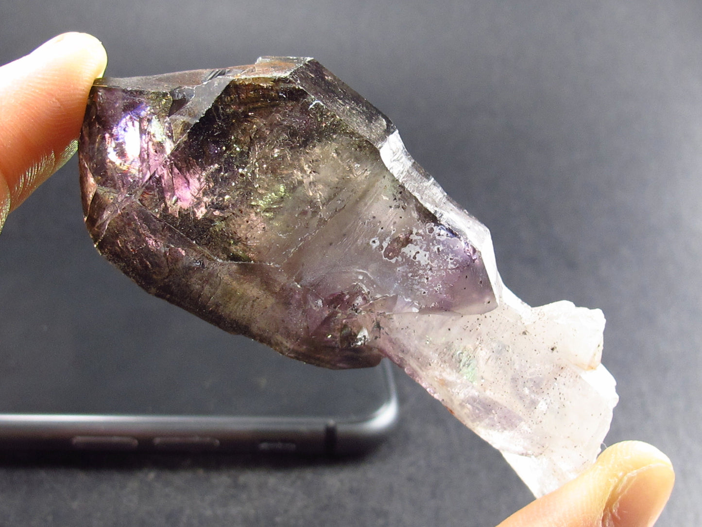 Elestial Amethyst Crystal Sceptered on Thin Stem from Zimbabwe - 66.8 Grams - 3.0"