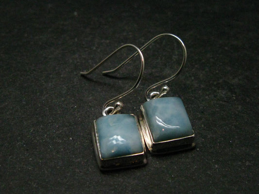 Natural Cabochon Larimar Pectolite 925 Sterling Silver Earrings from Dominican Republic - 4.32 Grams