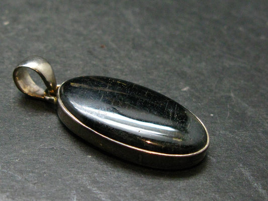 Very Rare Sterling Silver Nuumite Nuummite Pendant From Greenland - 1.6" - 6.27 Grams