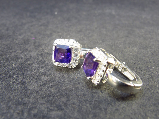 Orchid St. Valentine Gem!! Faceted Natural Amethyst 925 Silver Earrings with CZ Accents from Brazil - 3.45 Grams