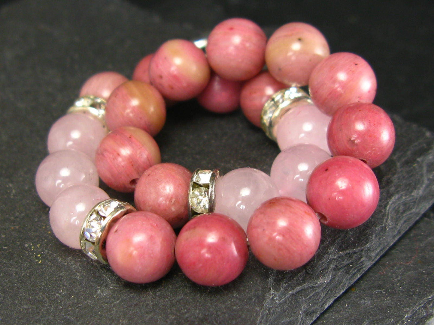 Rose Quartz & Rhodonite Genuine Bracelet ~ 7 Inches ~ 8mm Round Beads