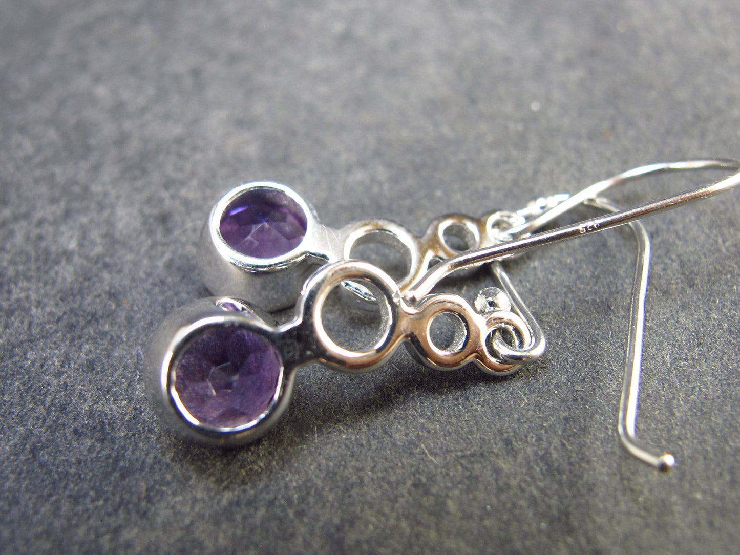 Orchid St. Valentine Gem!! Faceted Amethyst Dangle Shepherd Hook Sterling Silver Earrings - 1.2" - 2.76 Grams