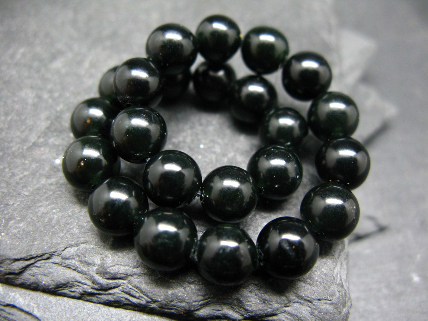 Black Jade Nephrite Genuine Bracelet ~ 7 Inches ~ 8mm Round Beads