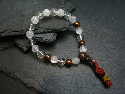 Selenite, Quartz & Tassel Genuine Bracelet ~ 7 Inches ~ 8mm Round Beads