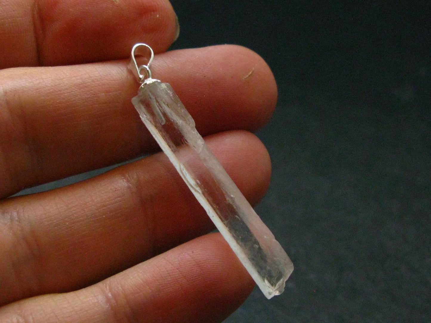 Rare Clear Natrolite Crystal Silver Pendant From Tanzania - 1.7" - 1.51 Grams