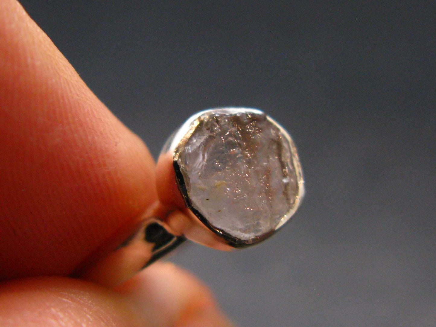 Gray Herderite Silver Ring from Africa - Size 7 - 1.88 Grams