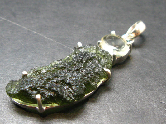 Moldavite & Libyan Tektite Silver Pendant - 2.0" - 7.1 Grams