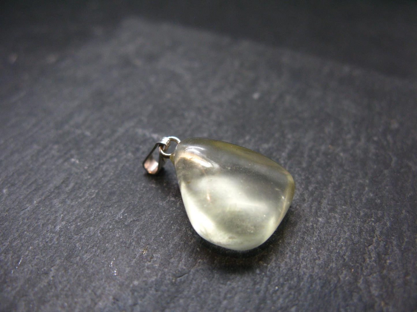 Gem Libyan Desert Glass Tektite Pendant Sterling Silver from Libya - 1.0" - 3.1 Grams