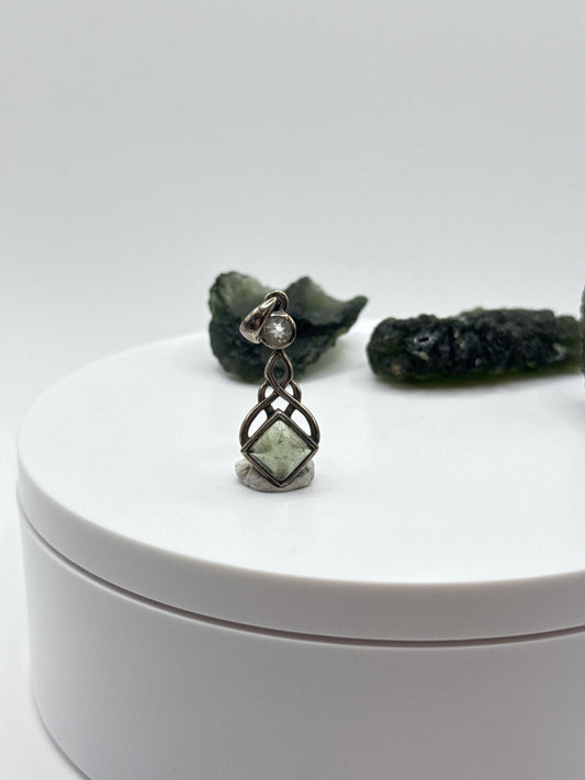 Moldavite Sterling Silver Celtic Knot Pendant - 2.55 Grams