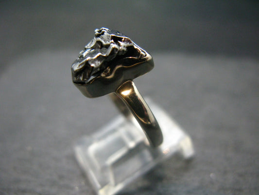 Large Meteorite Campo Del Cielo Sterling Silver Ring From Argentina - 4.14 Grams - Size 8