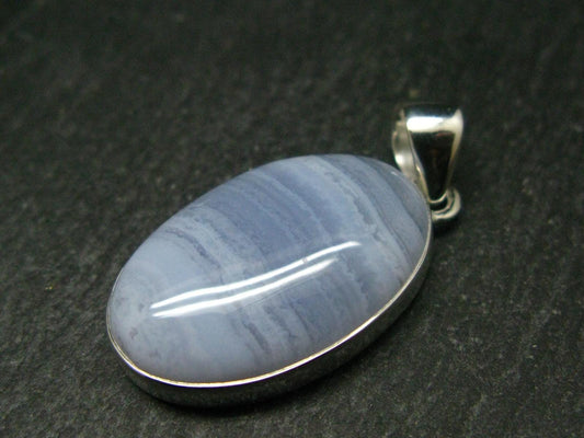 Gem of Ecology!! Large Soft Blue Lace Agate 925 Silver Pendant from Namibia - 1.4" - 5.81 Grams