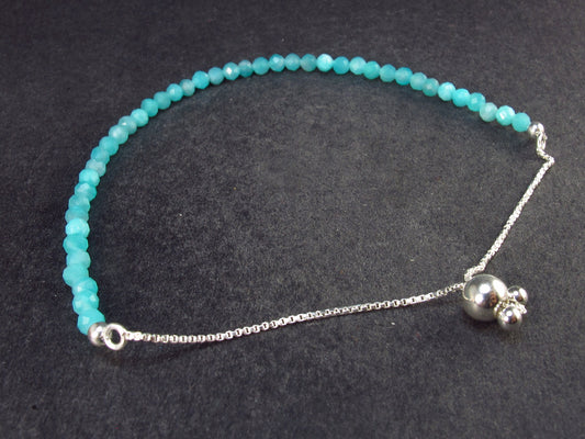 One-of-A-Kind!! Genuine Amazonite Faceted Crystals Silver Bracelet from Russia - Size Adjustable - 2.78 Grams