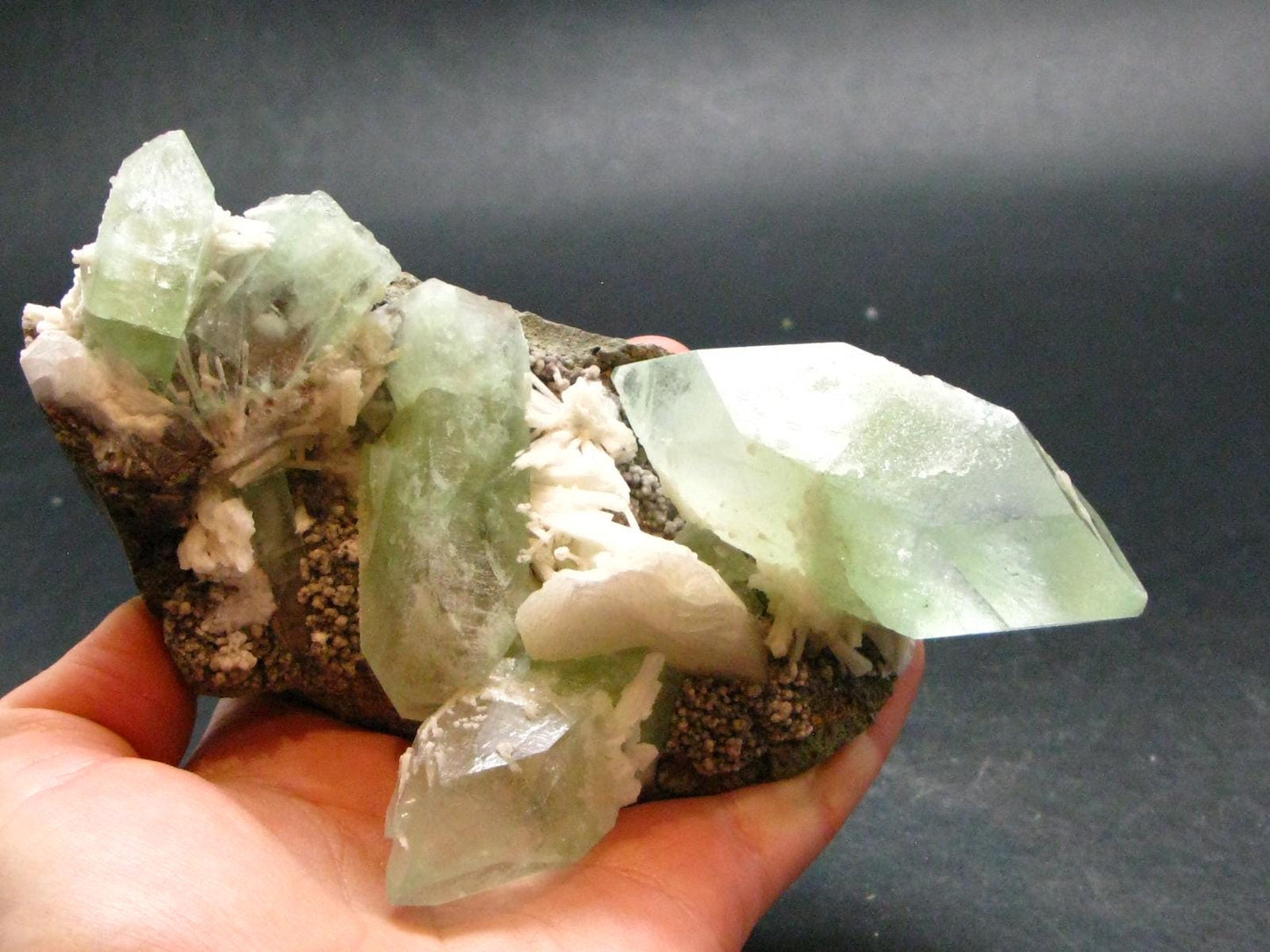 Green Apophylite & Stilbite Cluster From India - 5.3" - 313.62 Grams
