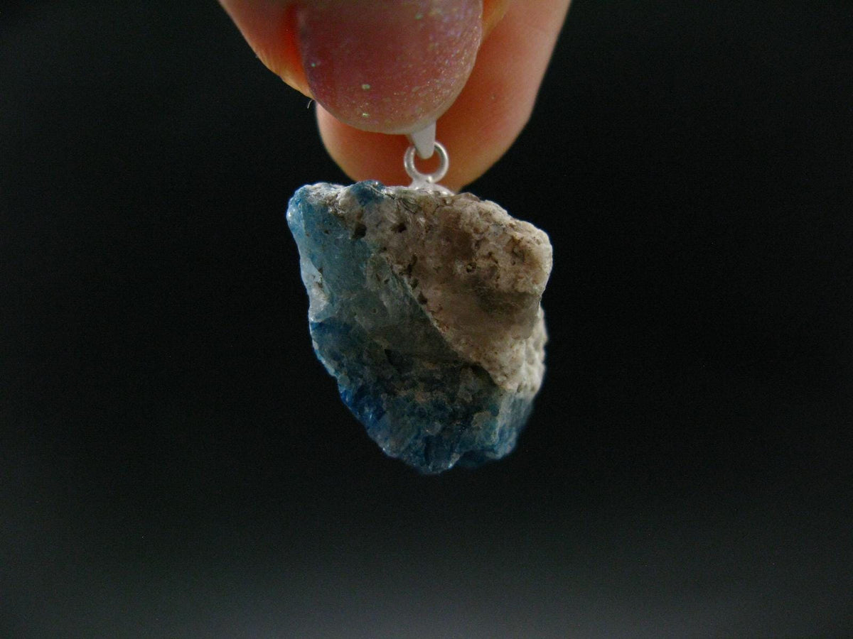 Rare Raw Blue Euclase Gem Crystal Silver Pendant from Zimbabwe - 1.0" - 5.40 Grams