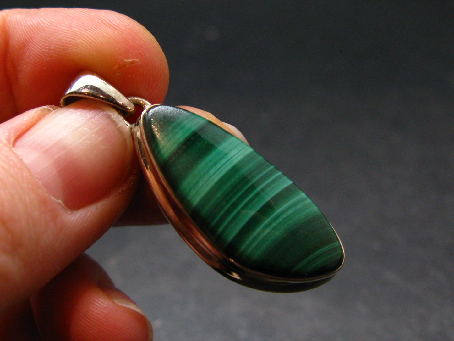 Genuine Vivid Vibrant Green Malachite Sterling Silver Pendant From Congo - 1.5" - 7.06 Grams