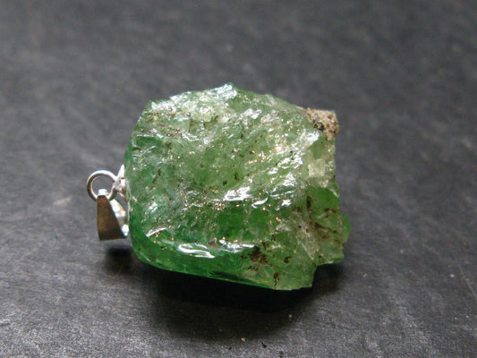 Tsavorite Gem Green Garnet Sterling Silver Pendant From Tanzania - 1.1" - 8.60 Grams