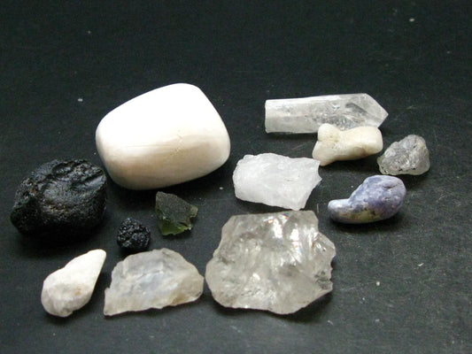 Synergy 12 Set Phenakite Moldavite Natrolite Petalite Danburite Tektite Scolecite Herderite Tanzanite Brookite 67.67 Gr