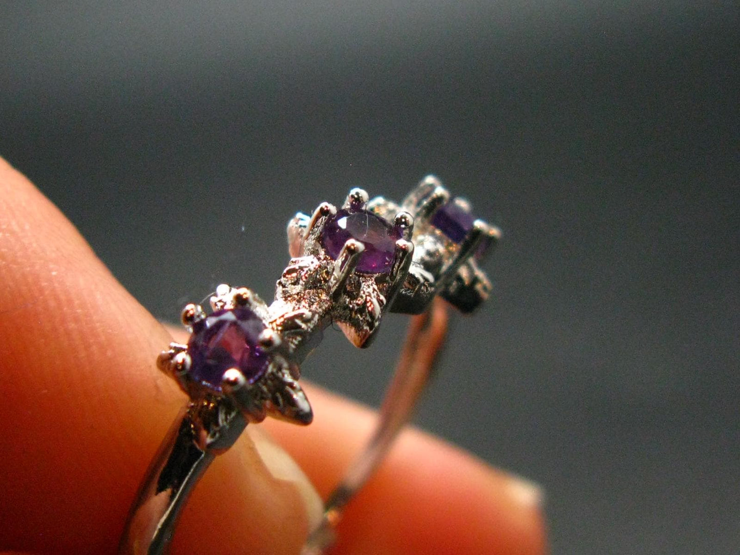 Natural Faceted Rich Purple Color Amethyst Ring - 1.55 Grams - Size adjustable