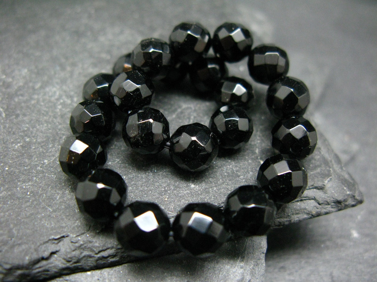 Black Tourmaline Genuine Bracelet ~ 7 Inches ~ 8mm Round Facetted Beads