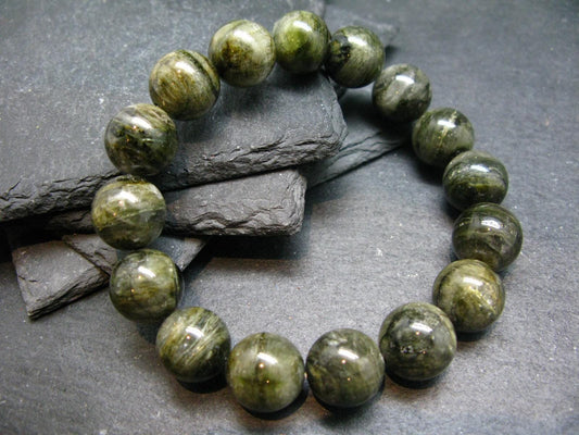 Green Gem Tourmaline Genuine Bracelet ~ 7.5 Inches ~ 14mm Round Beads