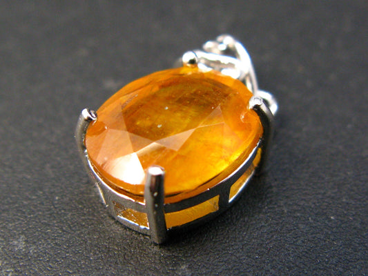 Large Natural Faceted Orangish-Yellow 6.16 Carat Sapphire 925 Sterling Silver Pendant - 0.7"